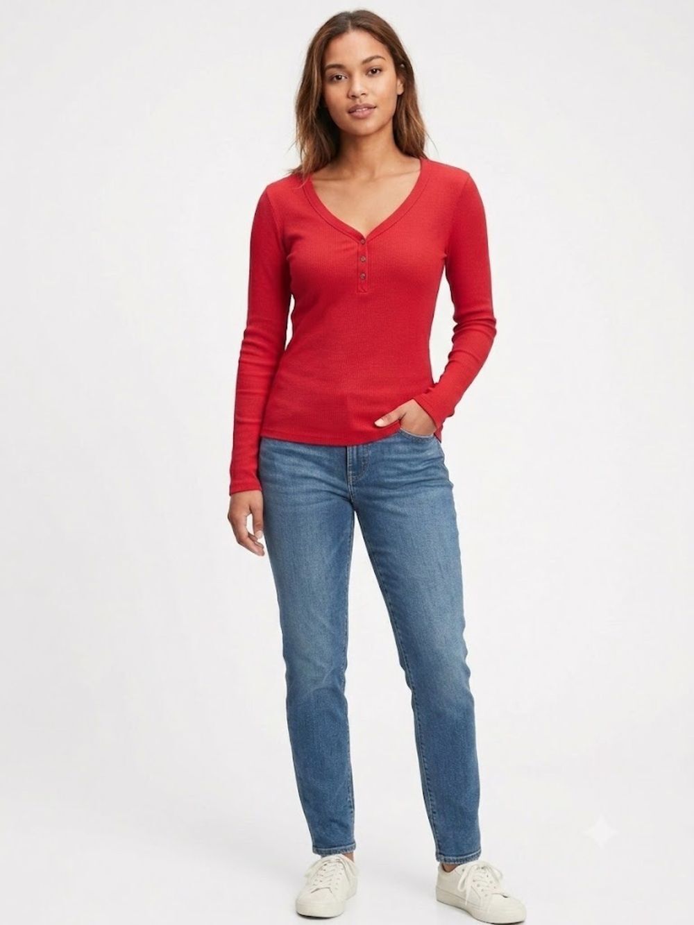 NWT GAP Red Ribbed Long Sleeve Henley Top